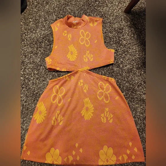 Zara | Dresses | Zara Orange And Pink Patterned Dress | Poshmark